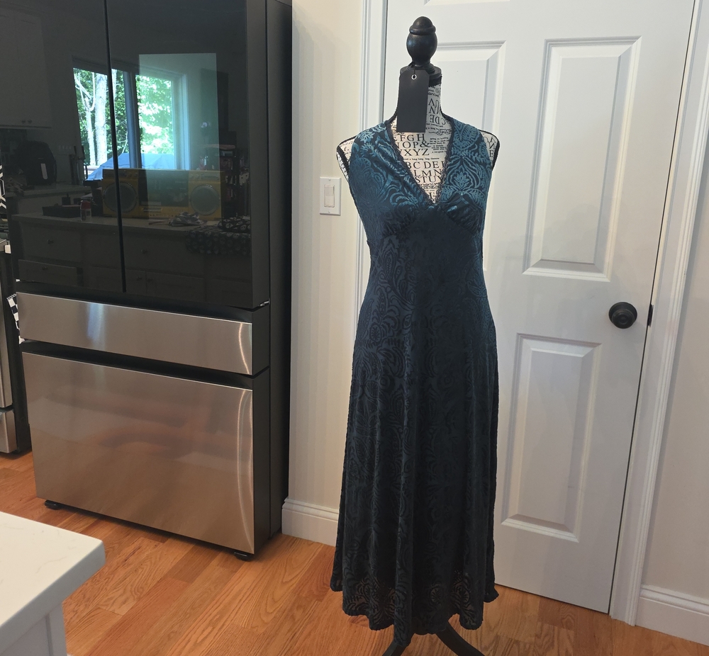 Trixxi Teal Lace Velour V-Neck Maxi Dress